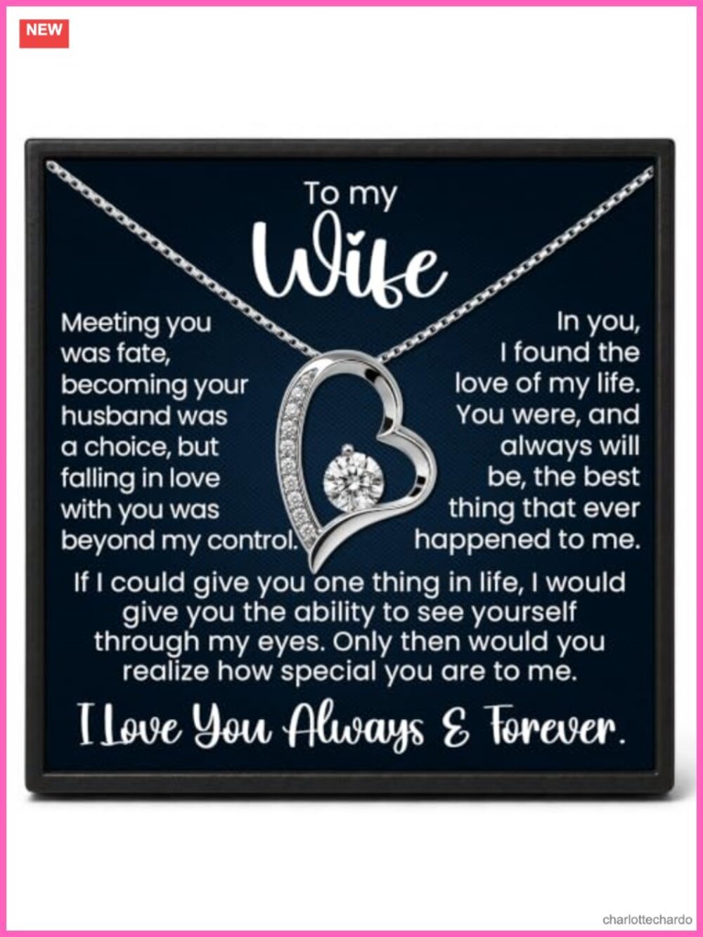Wife Necklace for Her Heart Pendant Anniversary Birthday Gift Stainless Steel